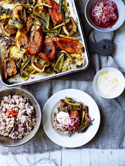 Rice & peas with jerk roasted veggies