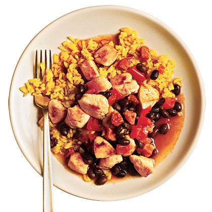 Rice and beans with chicken and chorizo