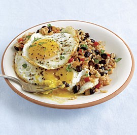 Rice and beans with fried eggs