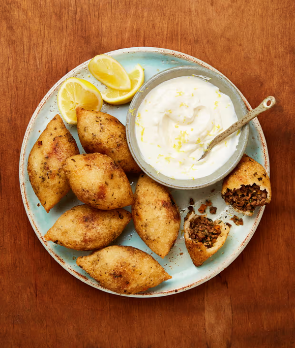 Rice and lamb kubbes with lemon yoghurt