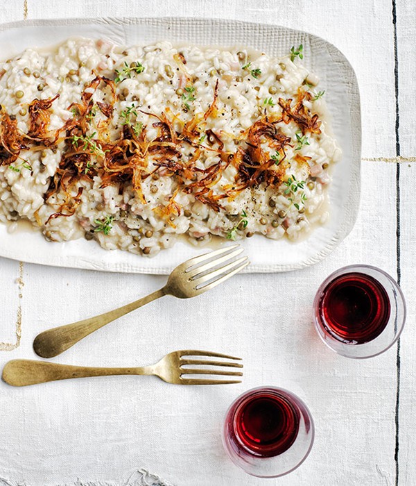 Rice and lentil risotto with pancetta