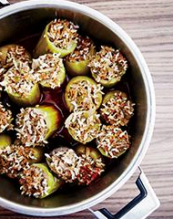 Rice-and-meat-stuffed zucchini and green peppers