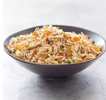 Rice and pasta pilaf with golden raisins and almonds