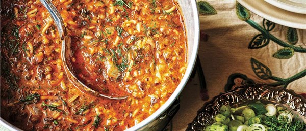 Rice and vegetable aash with Puy lentils