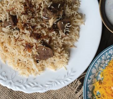 Rice cooked in mutton broth (Mutton yakhni puloa)