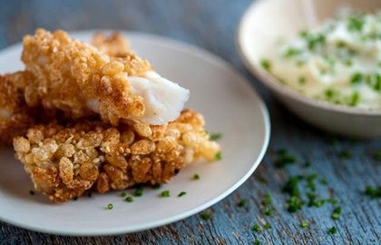 Rice Krispie fish fingers with tangy mayo