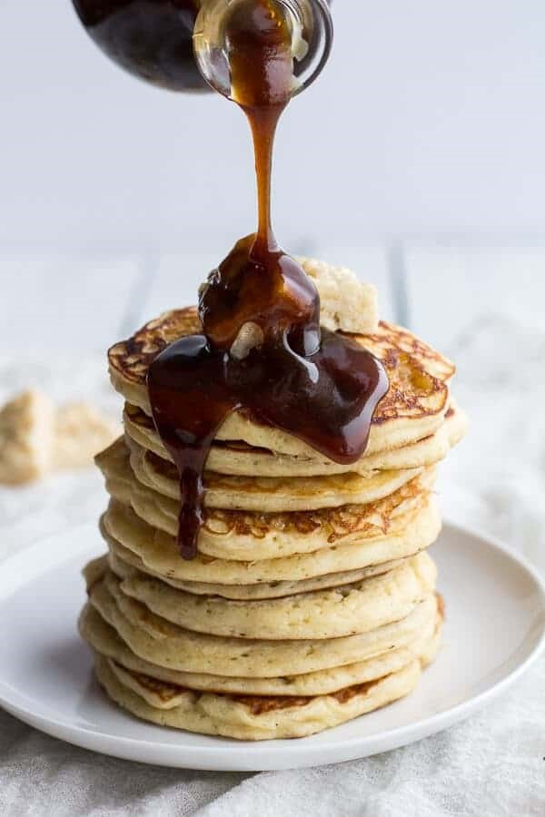 Rice Krispie treat pancakes with browned butter syrup