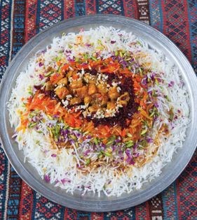 Rice, lamb, rose petals + barberries (Qeymeh nesar-e Qazvini)