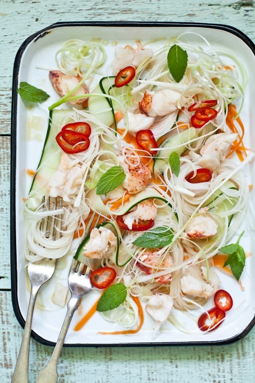 Rice noodle and lobster salad