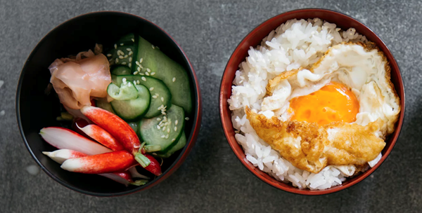 Rice, pickles, egg