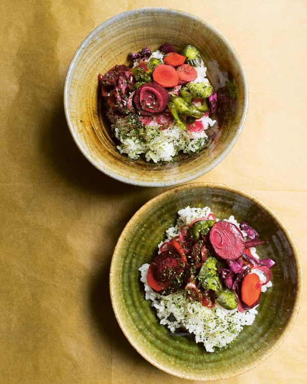 Rice, pickles, nori