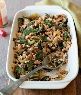 Rice pilaf with collard greens and black-eyed peas