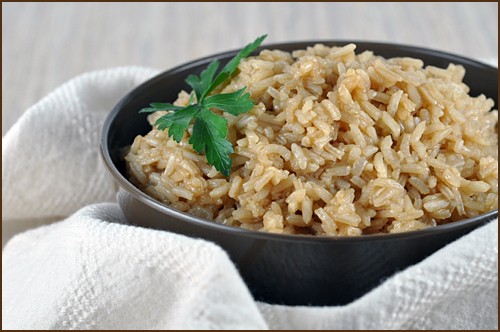 Rice pilaf with sauteed onions and beef consomme