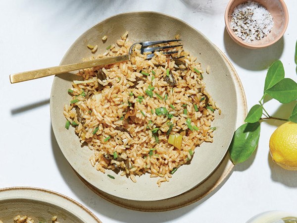 Rice pilaf with spring onion confit