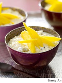 Rice pudding and mango parfait