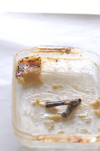 Rice pudding  brulee with poached pears