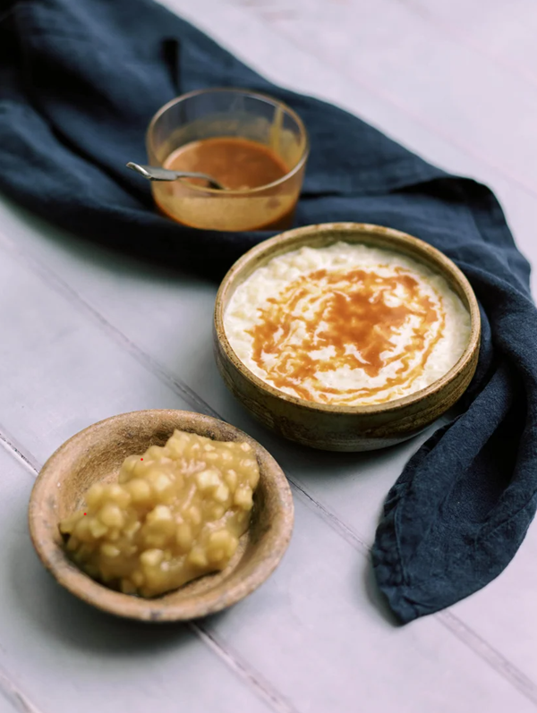 Rice pudding with apple compote & milk jam