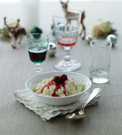 Rice pudding with hot cherry sauce