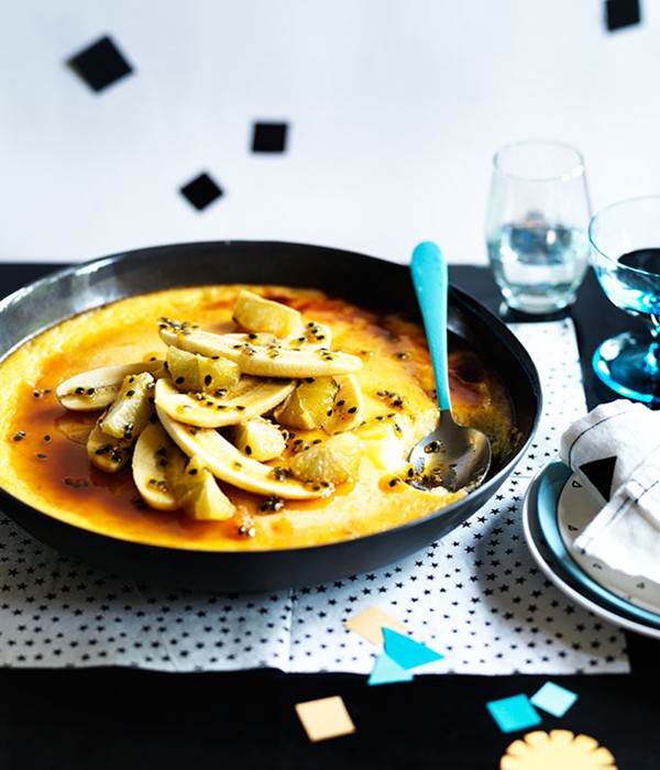 Rice pudding with passionfruit, caramelised banana and lime