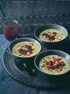 Rice pudding with rose petal jam