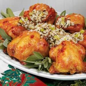 Rice-stuffed Cornish hens