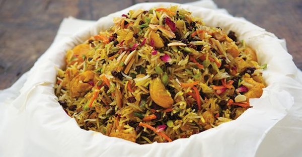 Rice veiled in pastry (Polow-ye pardehi)