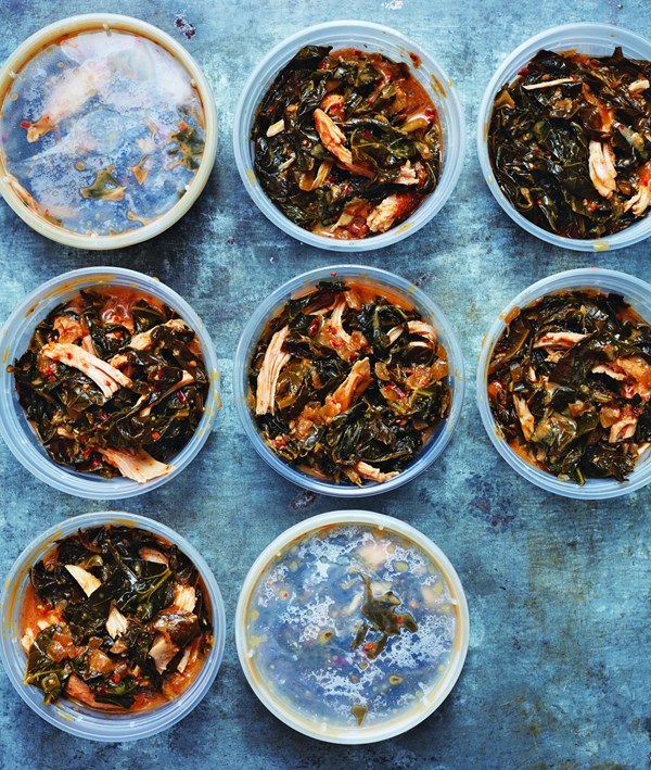 Rice wine vinegar and miso braised collard greens