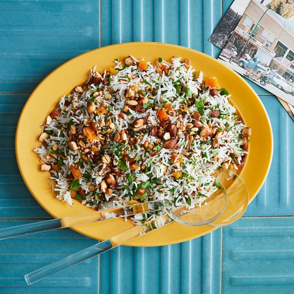 Rice with parsley, almonds, and apricots