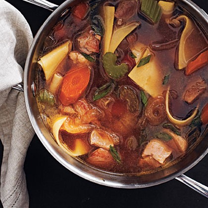 Rich chicken soup with fresh noodles
