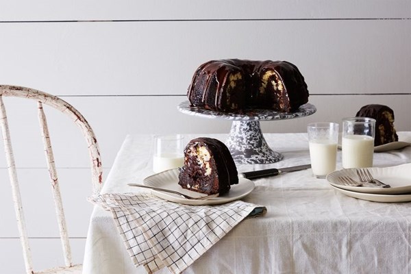 Rich chocolate cake with coconut filling and ganache