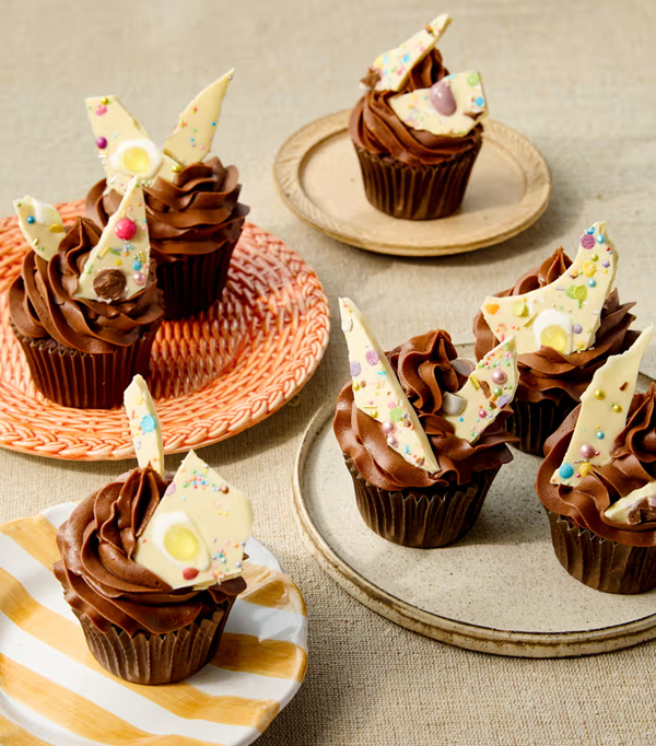Rich chocolate cupcakes with Easter bark