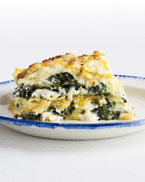 Rich spinach and leek lasagna