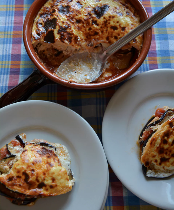 Richard Olney's aubergine, tomato and ricotta gratin