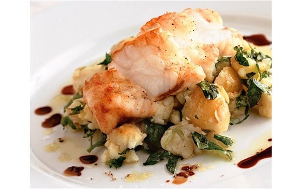 Rick Stein's roasted monkfish with crushed potatoes, olive oil and