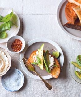 Ricotta & avocado toasts with chilli flakes