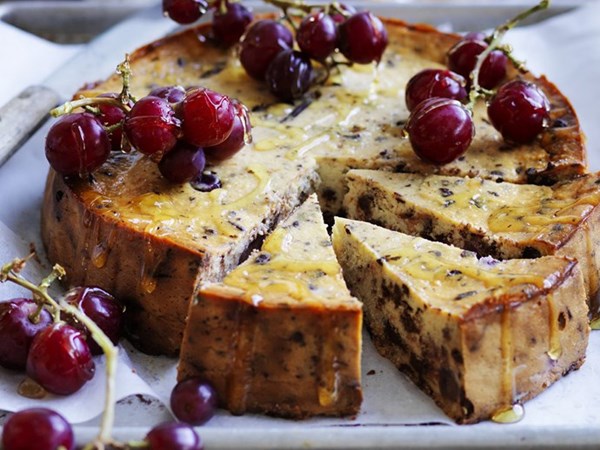 Ricotta & chocolate cheesecake with grapes
