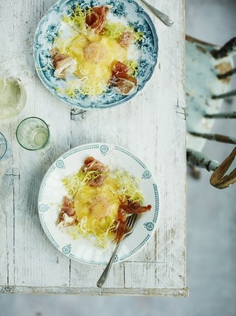 Ricotta & Parmesan ravioli with prosciutto salad