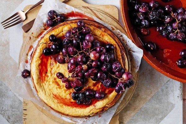 Ricotta & roasted grape cheesecake