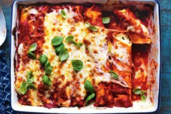 Ricotta and basil crepe manicotti