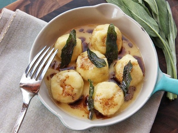 Ricotta and black pepper gnudi with sage and brown butter