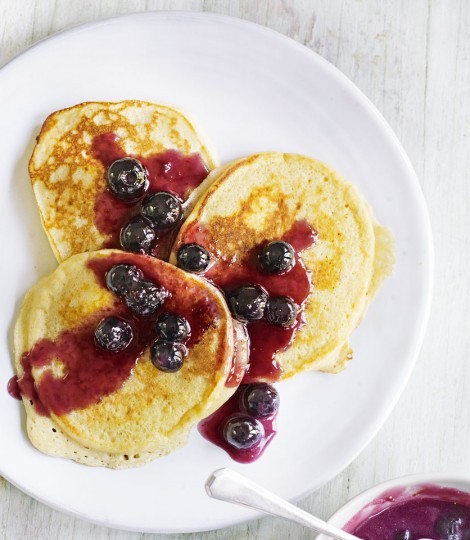 Ricotta and buttermilk pancakes with blueberry and orange butter