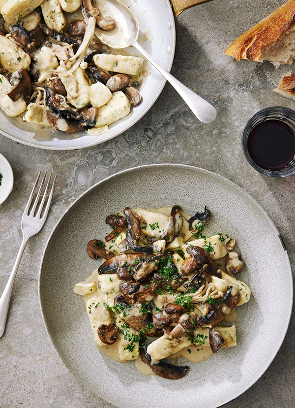 Ricotta and herb gnocchi with mushrooms and truffle Brie