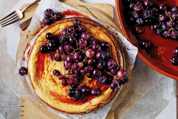 Ricotta and roasted grape cheesecake