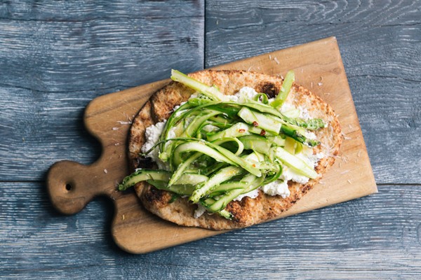 Ricotta and shaved asparagus pizzas