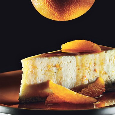 Ricotta cheesecake with caramel-orange sauce