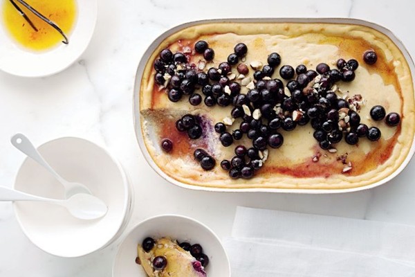 Ricotta cheesecake with roasted blueberries