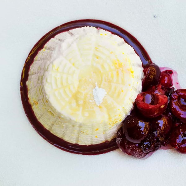 Ricotta cream, cherry compote
