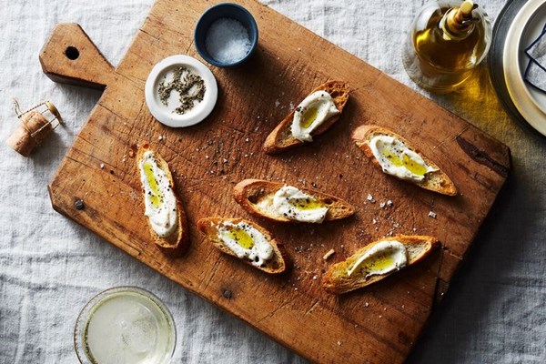Ricotta crostini with olive oil and sea salt