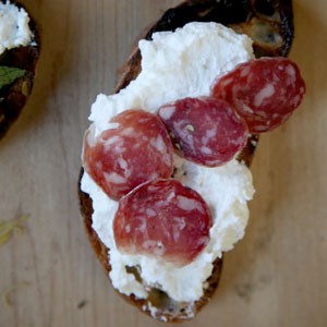 Ricotta crostini with soppressata