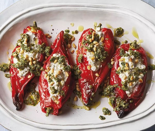 Ricotta-filled peppers with salsa verde
